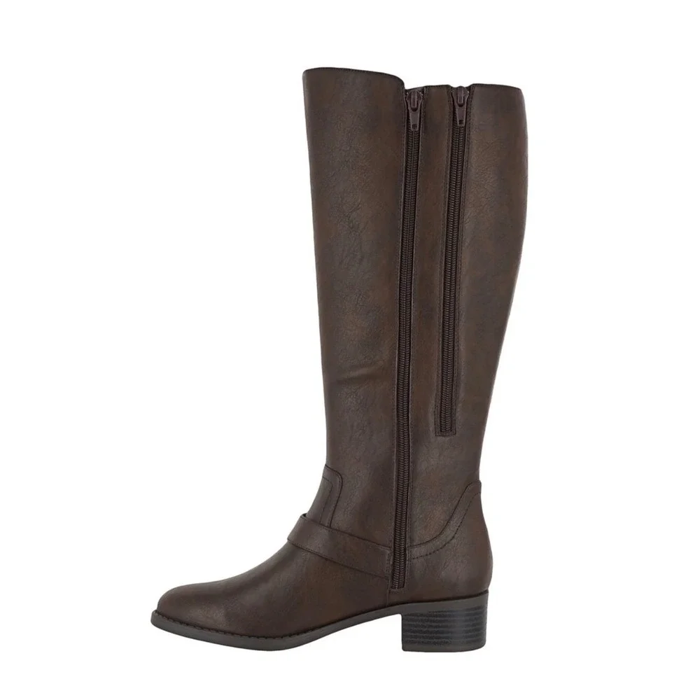 Easy Street Jewel Knee High Boots Womens Sz 8.5M Brown Strap Detail Side Zip NEW